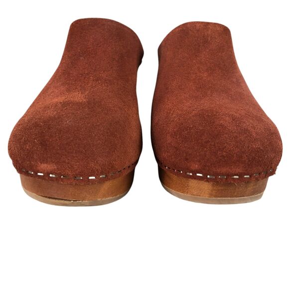 Charlotte Stone Heeled Wooden Truffle Brown Suede Marlo Size 8.5 Boho Clogs $234 - Picture 2 of 8